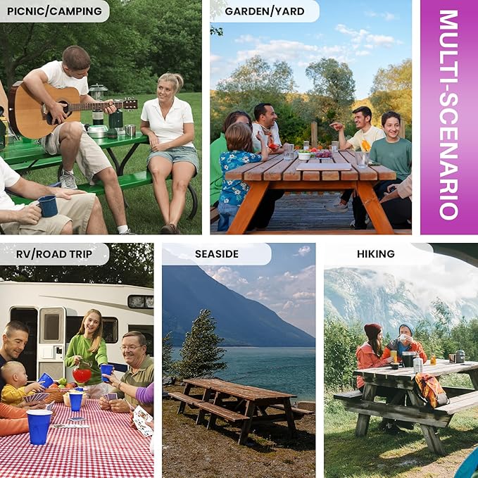 3 Piece Picnic Table Cover with Bench Covers 72x30In Fitted Elastic Heavy Duty Camping Table Cloths Camp Motorhome Gear Garden Festival Stuff Road Trip Outdoors Must Haves Gifts for Mom Dad