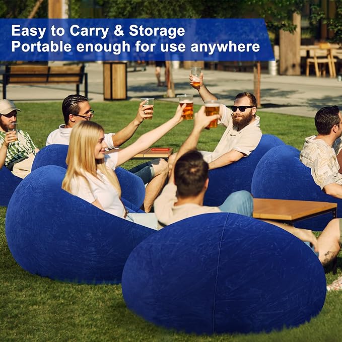 Realspring 12 Pcs Bean Bag Chairs for Adults Inflatable Chairs with Electric Air Pump,Blow up Couch Folding Portable Inflatable Couch Lazy Sofa for Reading Living Room Camping (Dark Blue)