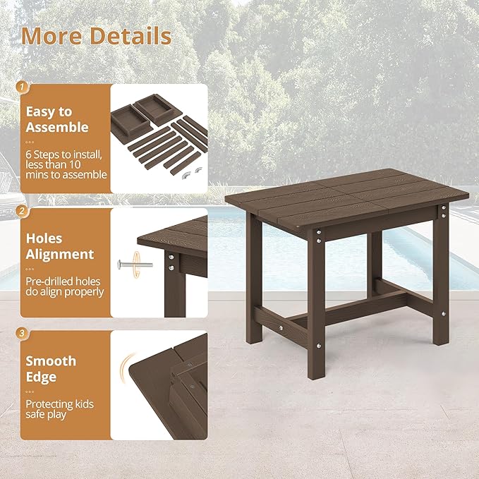 LUE BONA HDPS Large Size Outdoor Side Table, Outside End Table for Patio, Porch, Beach, Garden, Weather Resistant/Easy Maintenance/Indoor or Outdoor Use,Dark Brown