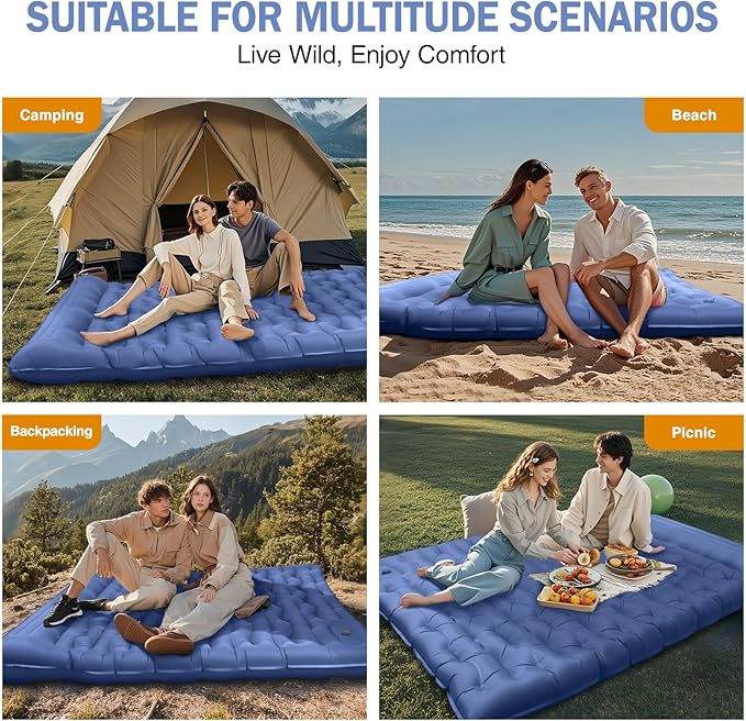 Sleeping Pad for Camping, 6" Extra Thick Camping Mat with Pillow Built-in Foot Pump, Ultra Comfortable Inflatable Sleeping Mat for Backpacking, Hiking, Camp Tent - Enjoy a Comfy Sleep