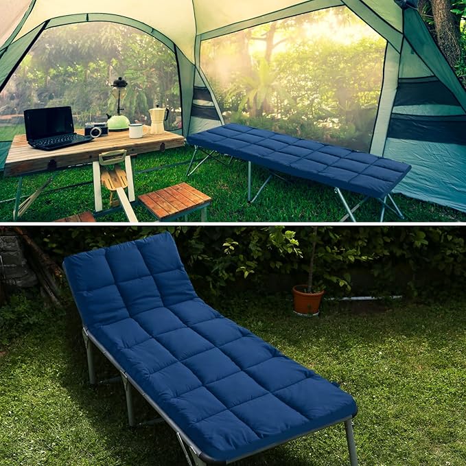 SPRINGSPIRIT Cot Mattress Topper (Improved Thickness), Foam Quilted Pads for Camping, Soft Comfortable Sleeping Cot Mattress Pad Only, Camping Pad 75"x30" for Camp Cot/Rv Bunk/Narrow Twin Beds, Navy