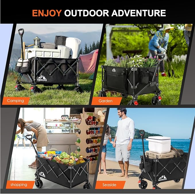 150L Wagon Cart Foldable, Heavy Duty Collapsible Utility Wagon with 220lbs Capacity, All-Terrain Beach Wheels, Portable Garden Cart for Camping, Sports, Outdoor, Shopping, Black