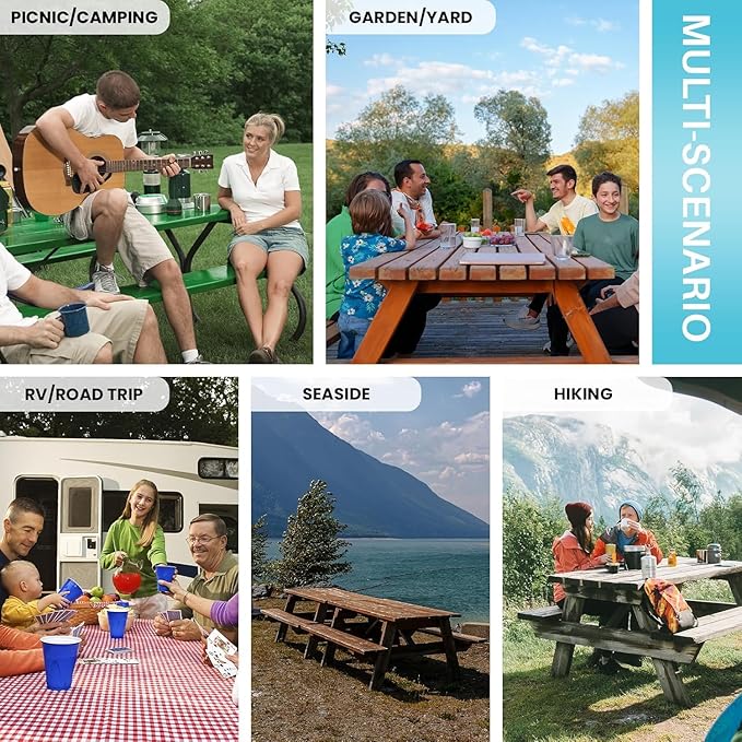 Fitted Picnic Table Cover with Bench Covers Elastic Waterproof Outdoor Camping Tablecloth for 6 Foot Rectangle Tables Camper Summer Accessories Rv Car Essentials Vacation Gifts for Women Men