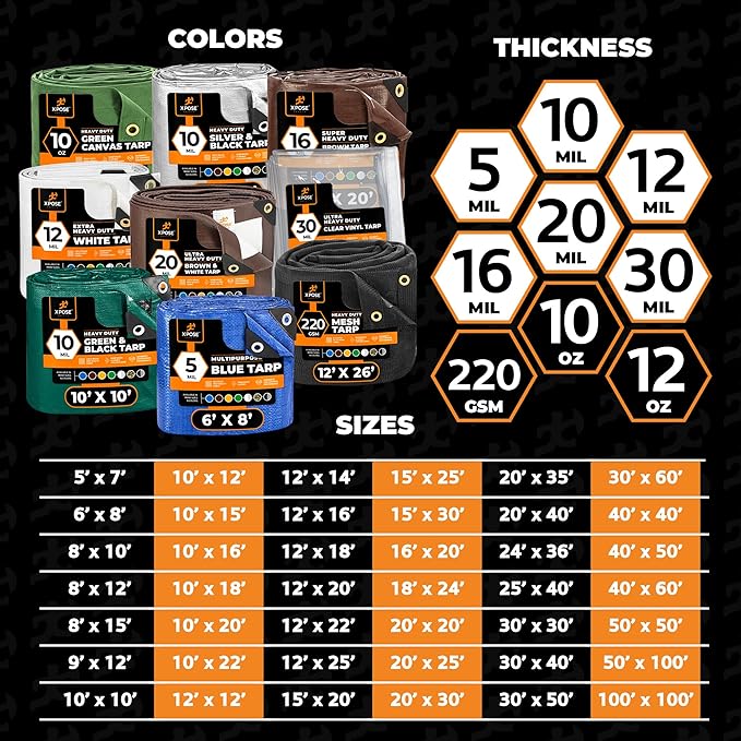 Xpose Safety 20 Mil Ultra Heavy Duty Tarp - 12' x 20' Brown/White, Waterproof, UV Protection, Reinforced Corners