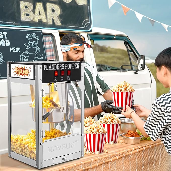 ROVSUN Popcorn Machine with 8 Ounce Kettle Makes Up to 32 Cups ETL Certified, Countertop Popcorn Maker Commercial Popcorn Machine Movie Theater Style w/Scoop, Oil Spoon & 3 Popcorn Cups, Black