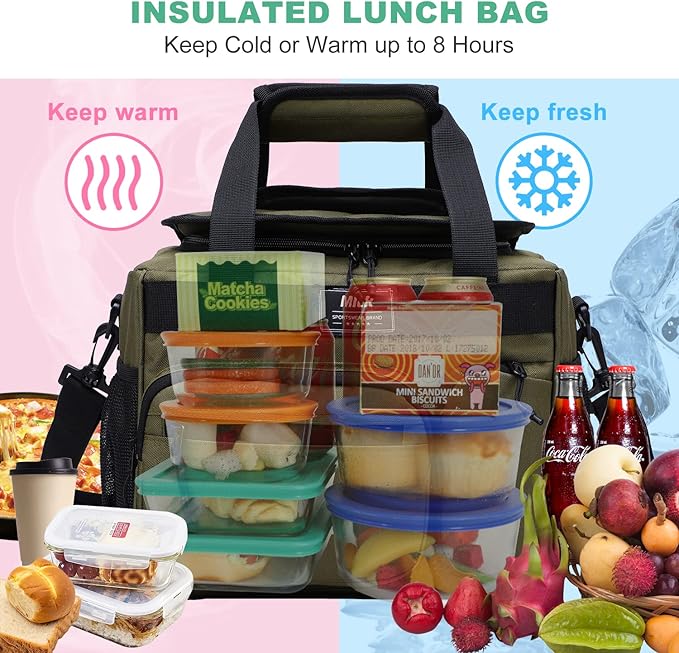 MIER Leakproof Insulated Cooler Lunch Bag for Adult Men Women 30 Can Cooler Bag with Top Flip Lid, 18L, Multiple Pockets (Dark Green-No Luggage Strap)