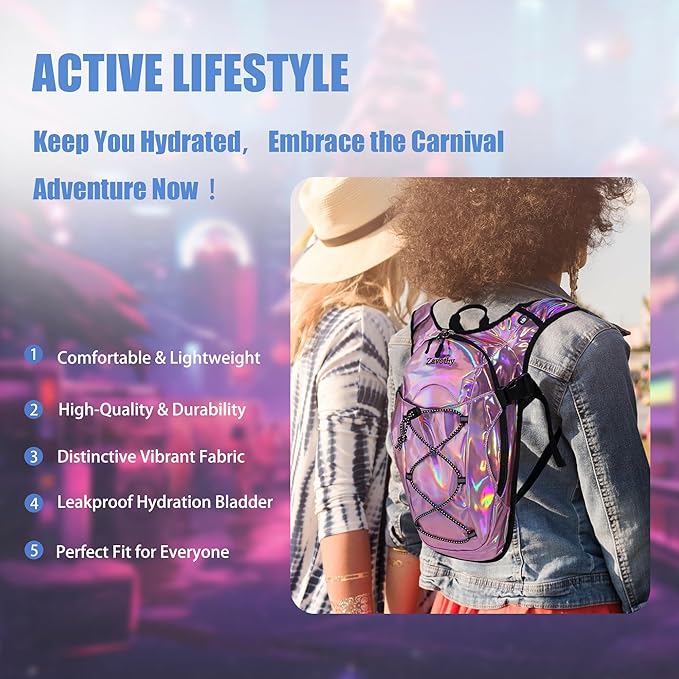 Reflective Hydration Backpack, Hydration Pack - Water Backpack with 2L/3L Hydration Bladder, Essential for Festivals - Rave Hydration Pack for Hiking, Running, Cycling, and Festivals