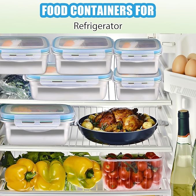 Nuanchu 6 Packs Stainless Steel Food Storage Containers Airtight Metal Food Containers Meal Prep Container Leak Proof Stackable Bento Lunch Box with Lids for Kitchen Travel Picnic and Camping (Blue)