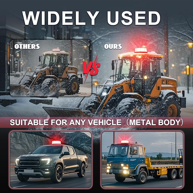 Red Beacon Lights, Magnetic Beacon Light, LED Rooftop Strobe Emergency Flashing Warning Beacon Lights with Magnetic for Trucks Vehicles Tractor Forklifts Snow Plow Boat Trailer Car Bus ATV SUV