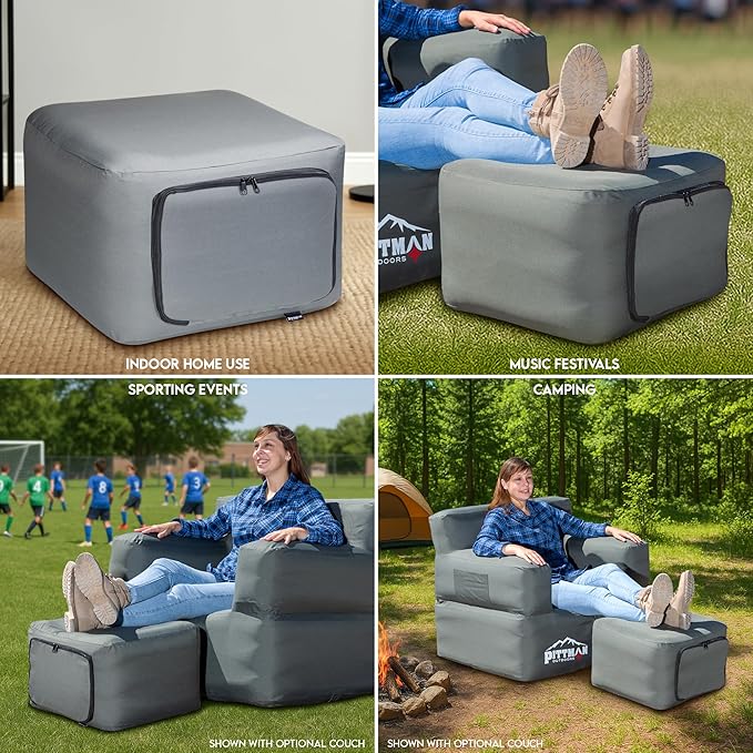 Pittman Inflatable Ottoman Foot Rest for Camping - Outdoor Pouf Ottoman is Waterproof for Camping & Patio - Removable Cover for Easy Cleaning - Inflatable Foot Stool Matches Our Popular Furniture Set