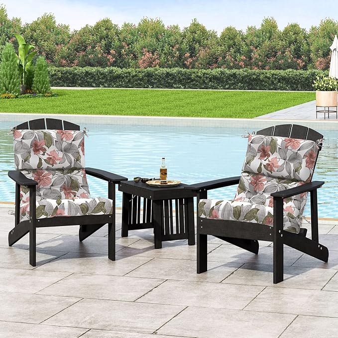 LVTXIII Outdoor Seat/Back Chair Cushion Patio Tufted High Back Cushion, Seasonal Replacement Rocking Chair Cushion with Ties (22” W x 20D”, Set of 2, Clemens Noir Pink)
