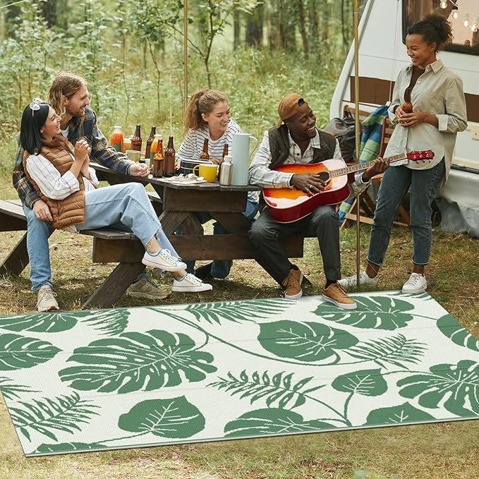 Reversible Rugs Plastic Rug Outdoor Rug Lightweight Outside Mats Modern Outdoor Rug for Patio Portable Mats for RV Backyard Deck Picnic Beach, 6' x 9' Green