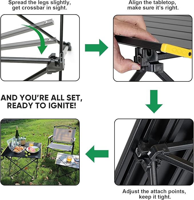 Portable Folding Camping Table, Large Compact Aluminum Beach Picnic Table, Lightweight Collapsible Outdoor Camp Tables That Folds & Rolls Up, Beach Gear Essentials Camp Accessories, Black