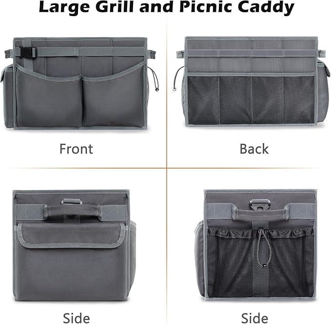 Large Grill Caddy with Paper Towel Holder โ Collapsible BBQ Organizer for Camping, Tailgating, RV, Boating โ Grilling Gifts for Men โ Griddle Tote Bag with Shoulder Strap โ Outdoor Essentials