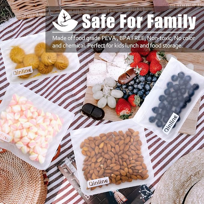 Reusable Food Storage Bags - 10 Pack Freezer Bags, Reusable Bags Silicone, Extra Thick Leakproof Reusable Lunch Bag for Salad Fruit Snack Travel - 2 Gallon 4 Sandwich 4 Snack Bags