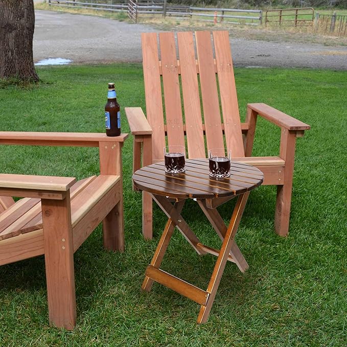 Outdoor Patio Side Table Round Small Wood End Table Folding Coffee Furniture for Living Room, Bedroom, Plant Stand, Camping Portable Brown