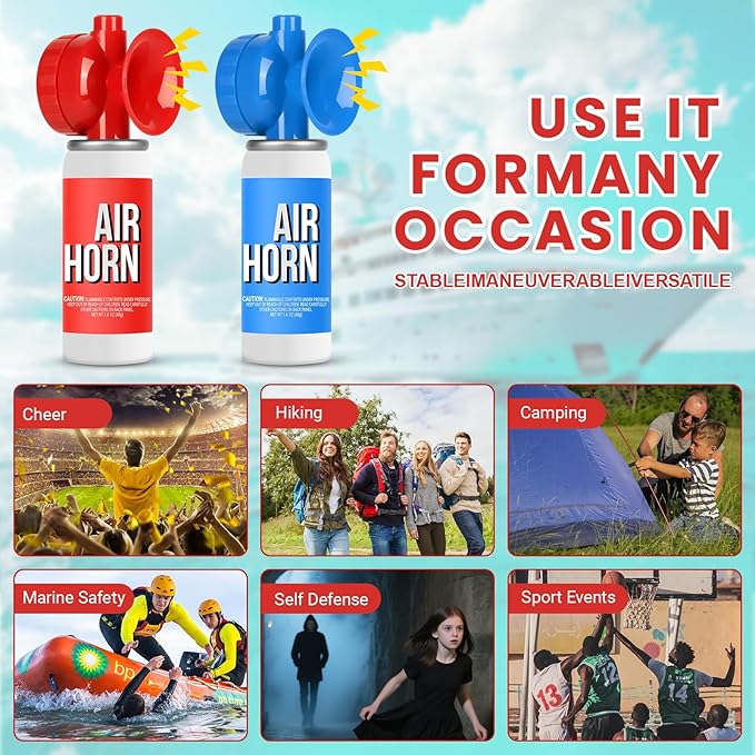 Marine Boat Air Horn 1.4oz, Loud Mini Handheld Air Horns for Safety, Mini Small Compressed Can Blow Fog Bear Horn, Emergency Use for Boating, Hiking, Camping, Sporting Events Outdoor Alarm (4PCS)