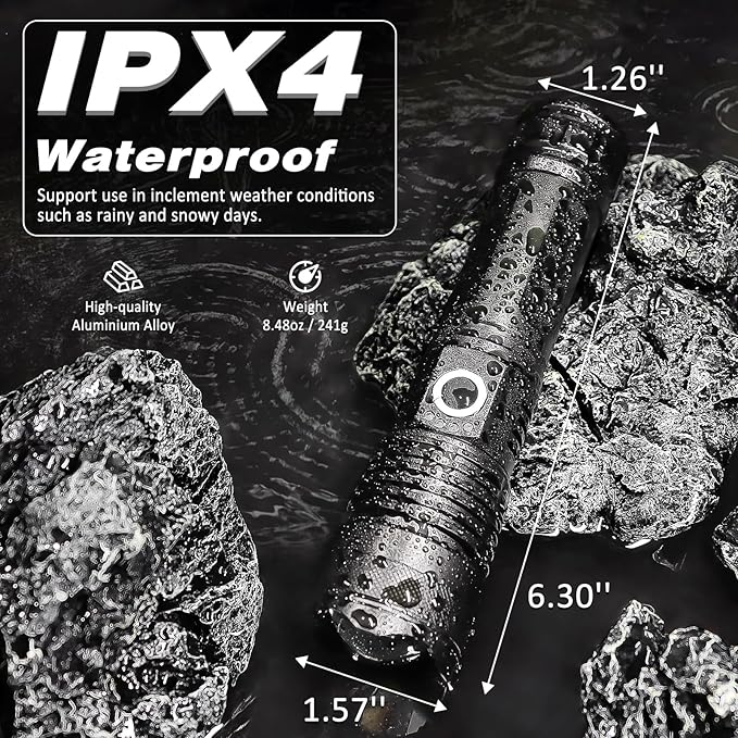 ISUNMEA Rechargeable Strong Flashlight, 2Packs Zoomable LED Powerful Flashlights 1500LM High Lumens w/ 5 Modes Waterproof Handheld Flash Light for Emergencies Outdoor Camping Hiking Home Power Outage