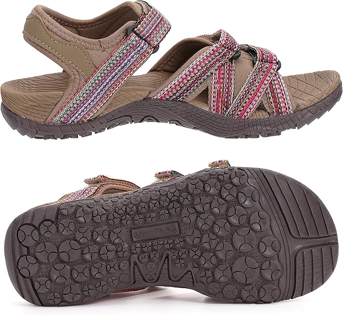 WHITIN Women’s Hiking Sandals with Arch Support | Adjustable Hook and Loop Straps | Durable Sport Sandals for Outdoor Adventure