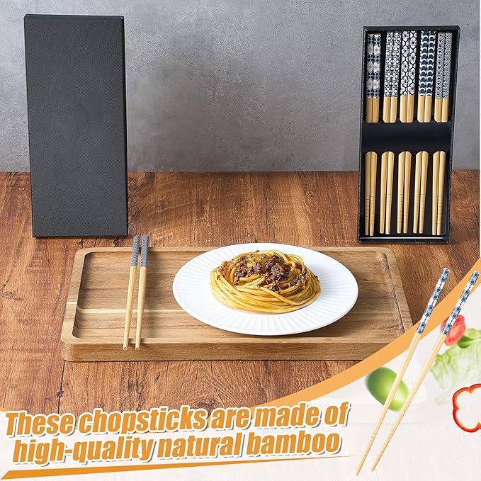 20 Pairs Bamboo Chopsticks Reusable Japanese Style Natural Bamboo Wooden Chopstick Ramen Chop Sticks Case Gift Set 8.8 Inches/ 22.5 cm