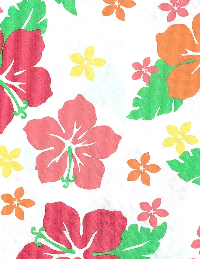 LAMINET Stitched Edge Drop Tablecloth - Hibiscus - Large Round - Fits Tables up to 70 Diameter