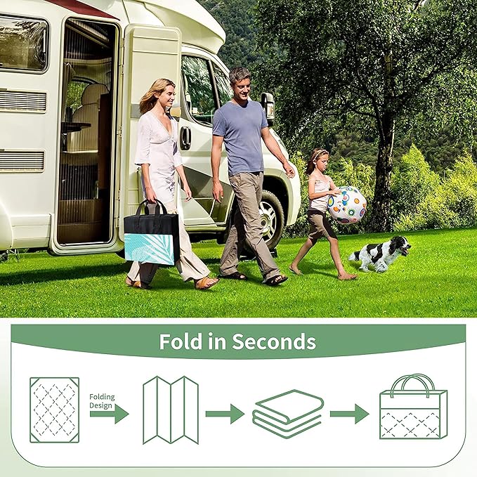 GENIMO Outdoor Rug 6' x 9' Waterproof for Patios Clearance, Reversible Outdoor Plastic Straw Camping Rug Carpet, Large Area Rugs Mats for RV, Camper, Deck, Balcony, Porch, Beach, Aqua Blue&White