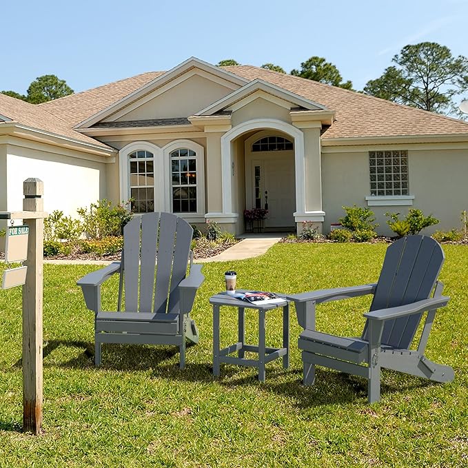 TORVA Patio Adirondack Side Table, Outdoor End Tables All-Weather Resistant HDPE Humidity-Proof Long Time Use for Deck, Lawn,Garden, Porch, Backyard End Table(Gray Color-1 Tier)