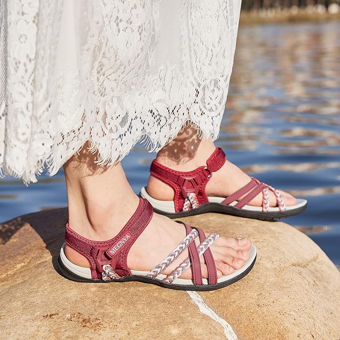 MEGNYA Hiking Sandals for Women, Arch Support Comfortable Walking Sandals Hook Loop Strap, Sports Lightweight Slides