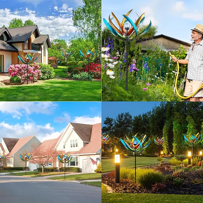 82" Vibrant Multicolor Solar Tulip Large Wind Spinner - Outdoor Garden Decor with Auto-Illuminated Glass Orb for Patio, Lawn & Yard Decoration