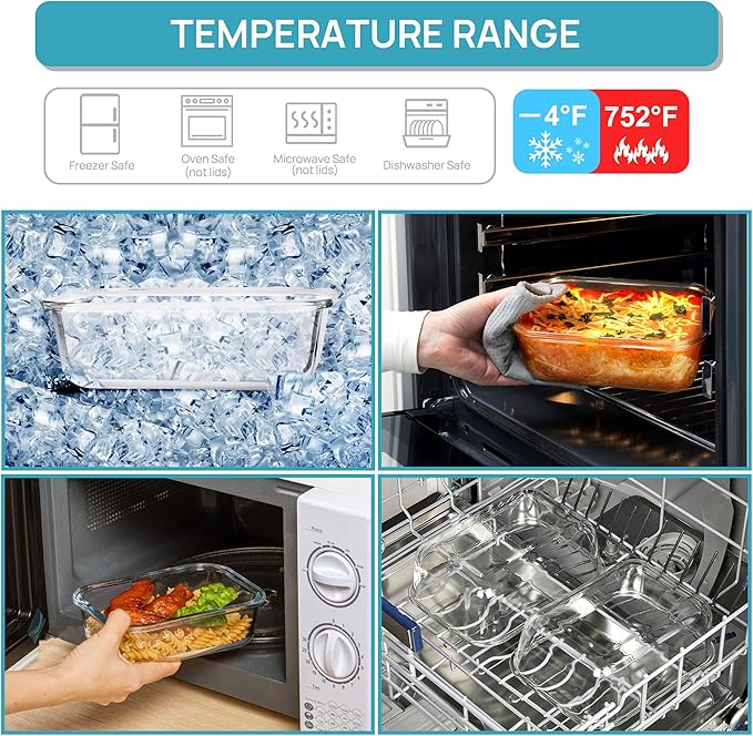 Vtopmart 2Pack 1860ml/ 63oz Large Glass Storage Containers with Lids, Meal Prep Food Container Set with Snap Airtight Lid for Baking, Microwave, Oven, Leak Proof, for Freezer, Dishwasher, Grey