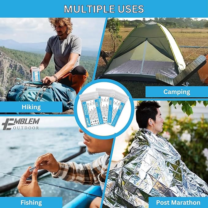 Thermal Emergency Blanket for Survival, Hiking, Camping, First Aid, and Bug Out Bag for Protection from Cold, Rain, and Weather Exposure. Extra Large Mylar-Survival Blanket for Car, Outdoors (6-Pack)