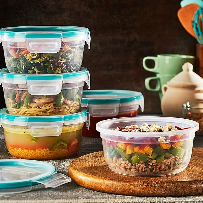 Snapware Total Solutions (5-Pack, 3.8 Cup) Plastic Food Storage Containers Set, Airtight & Leakproof Locking BPA-Free Lids Tupperware, Freezer Dishwasher Microwave Safe