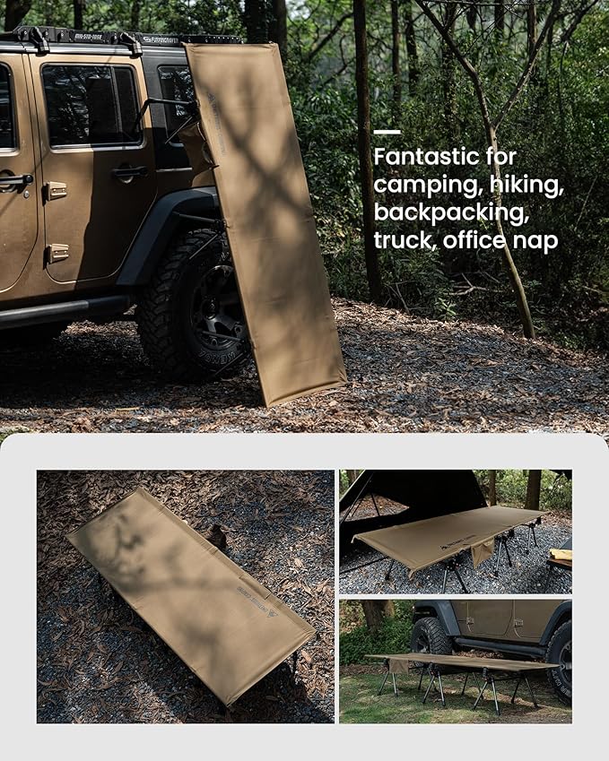 ONETIGRIS SUPRANUBIS Camping Cot, Height Adjustable with Cot Leg Extenders, Strong Support 330lbs, Lightweight Comfortable Folding Bed for Camping, Hiking, Travel, Truck, Beach, Office Nap