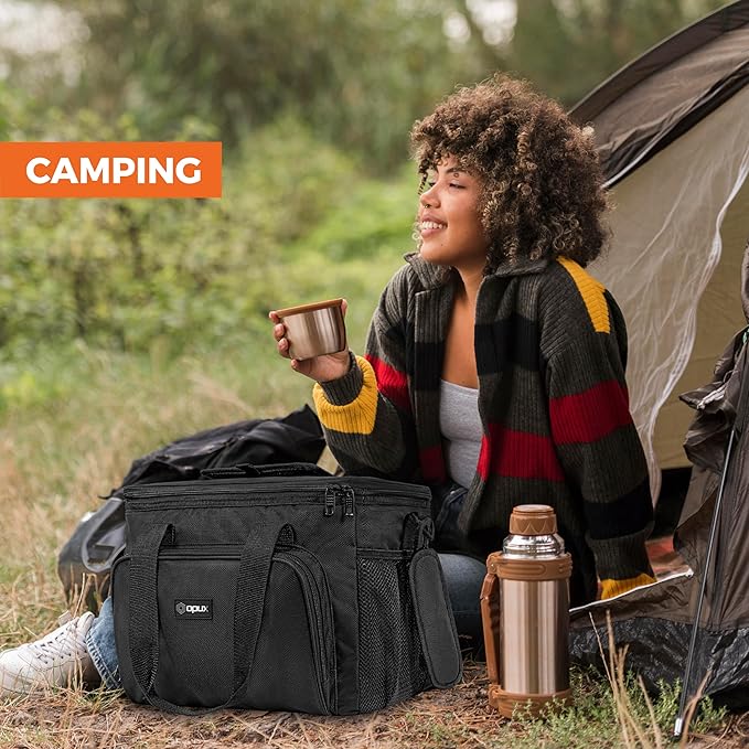 OPUX Soft Cooler Bag, Insulated Collapsible Lunch Cooler Tote for Men Work Camping Beach Travel, Portable Soft Sided Leakproof Waterproof Large Lunch Bag Box with Shoulder Strap 40 Cans, Black