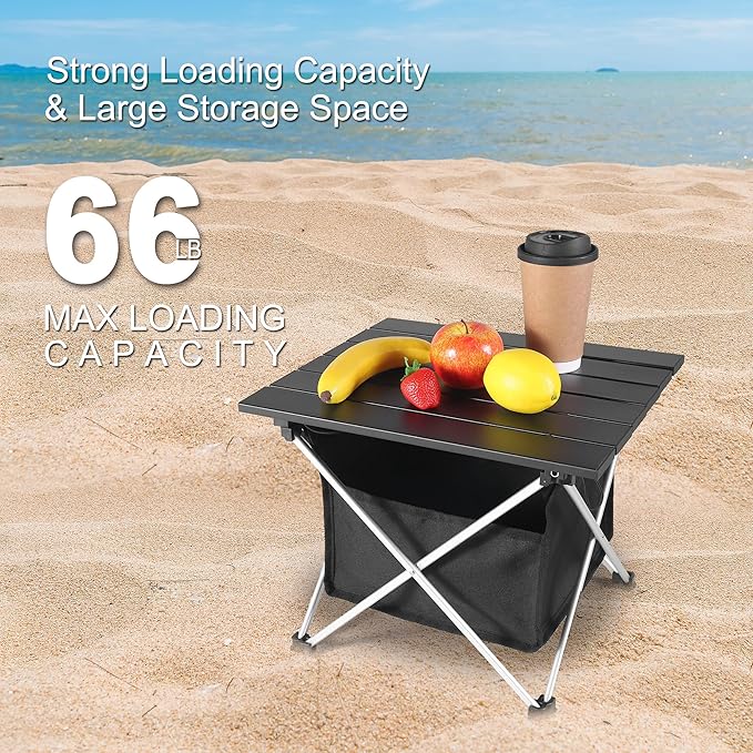 Grope Small Folding Camping Table with Aluminum Table Top, Beach Table for Sand with Carrying Bag,Prefect for Outdoor,Picnic,BBQ,Cooking,Festival