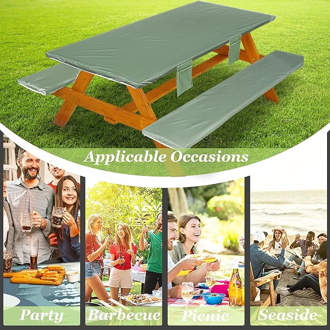 Picnic Table Cover with Bench Covers Vinyl Elastic Edges Fitted Rectangle Seat Tables Waterproof 3-Piece72X30in Set Outdoor Rectangular Folding Backing Tablecloth for Camping Over SizeTie-Dye123