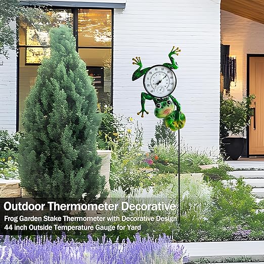 Outdoor Thermometer for Patio - Frog Garden Stake Thermometer with Decorative Design - 44 inch Outside Temperature Gauge for Yard - Easy to Read, Durable & Weatherproof - Garden Decor
