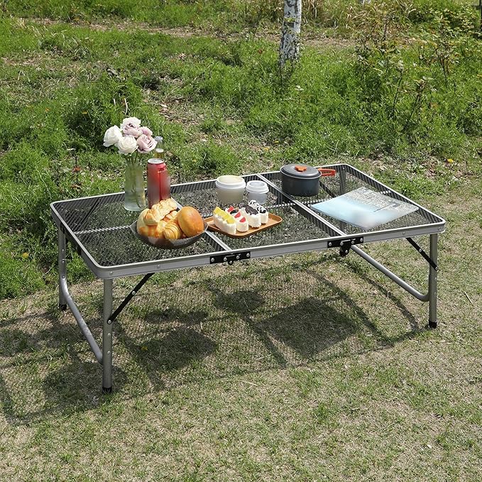 RedSwing Portable Grill Table for Outside, Aluminum Folding Grill Stand Table for Outdoor Camping Picnic BBQ, Lightweight Adjustable Height, (48"x24"x15"/28" Sliver)