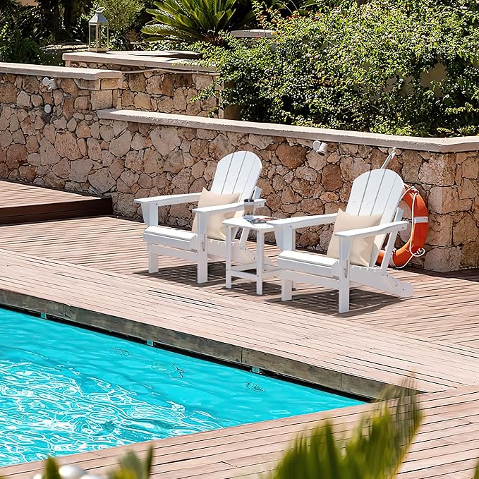 TORVA Patio Adirondack Side Table, Outdoor End Tables All-Weather Resistant HDPE Humidity-Proof Long Time Use for Deck, Lawn,Garden, Porch, Backyard End Table(White Color-1 Tier)