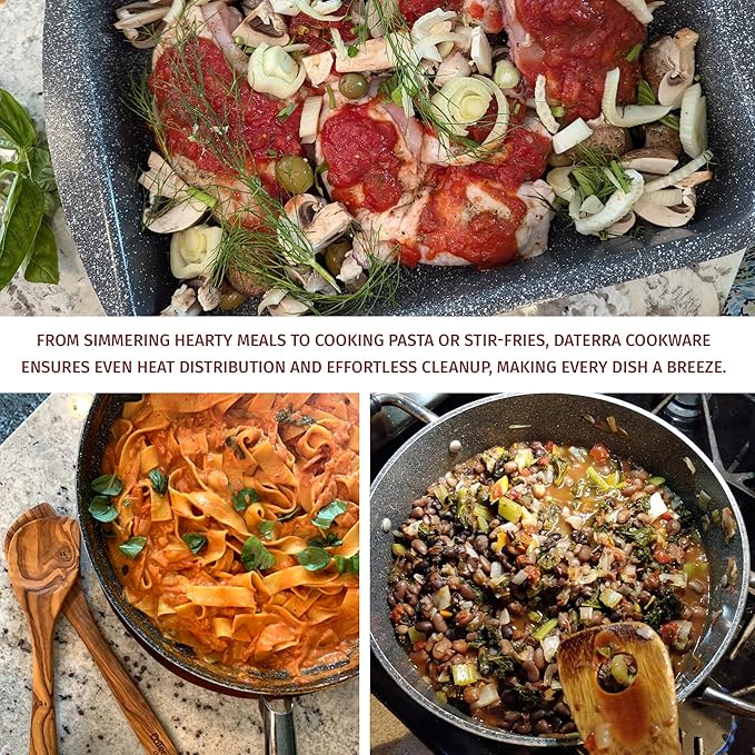 DaTerra Cucina Bundle - Nonstick Ceramic Cookware Set - 16.1" Roasting Pan, 11" Frying Pan with Lid, 8Qt Dutch Oven, Heat Resistant, Ceramic Cookware - Perfect for Everyday Cooking, Volcanic Black