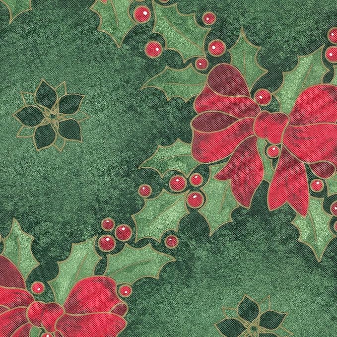 Violet Linen Holly and Ribbons Elastic Round Table Cover, Large