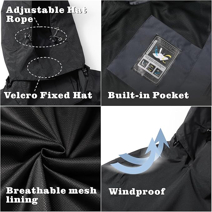 GIISAM Rain Jacket for Men, Mens Waterproof Raincoat Lightweight Rain Jackets Outdoor Rain Coat Windbreaker with Hood