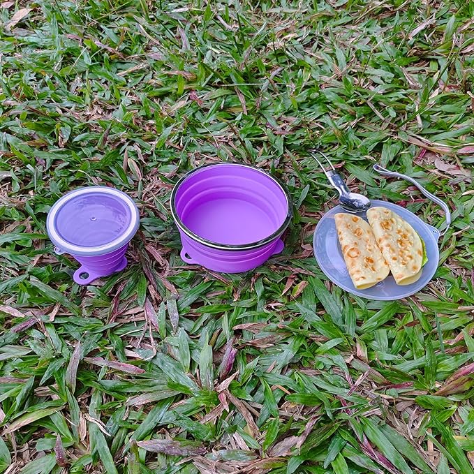 Mess Kit for Camping Silicone Collapsible Bowl Collapsible Cup and Stainless Steel Spoon for Backpacking Outdoor Hiking Traveling and Picnic