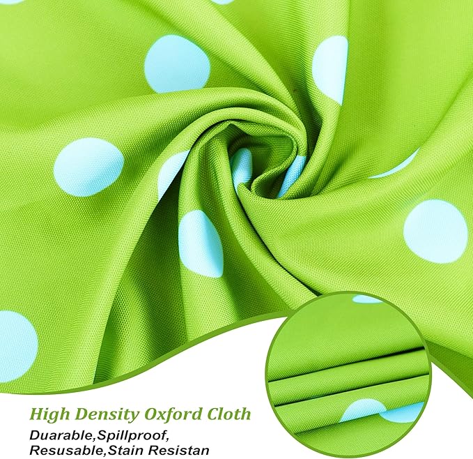 SquarePie Outdoor Tablecloth Rectangle 60x104 inch Waterproof Spillproof Table Cloth Cover with Umbrella Hole and Zipper for Parties BBQs Host Backyard, Green Polka Dot