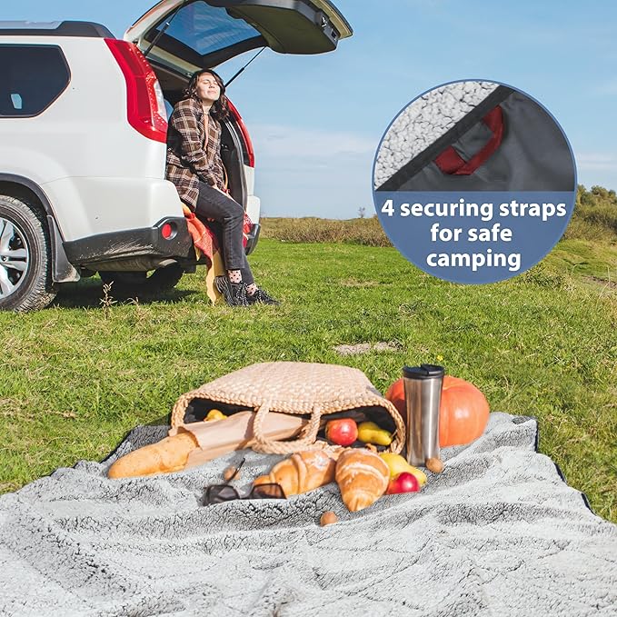 Tirrinia Waterproof Outdoor Blanket with Sherpa Lining, Windproof Triple Layers Warm Comfy Foldable for Camping Stadium, Beach, Picnic, Grass, Concerts, Car, Dog, 51''X 59'' & 59''X 80''