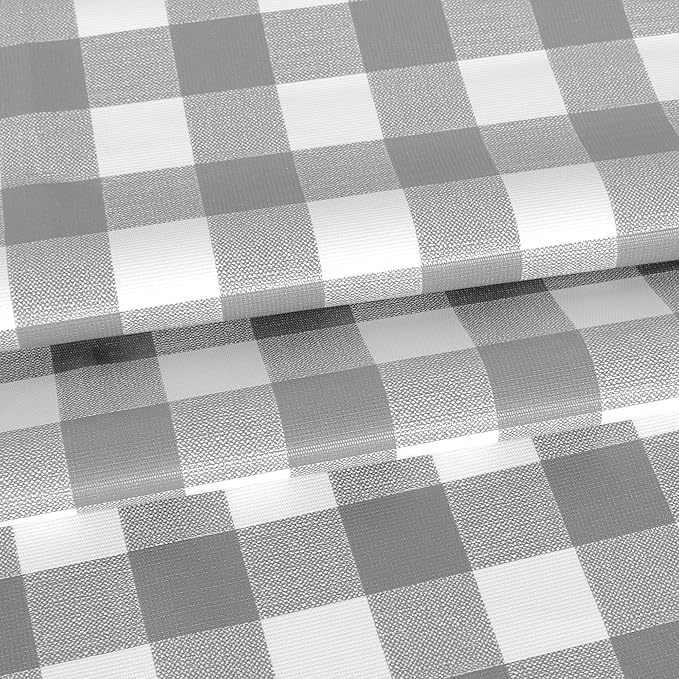 Fitable Round Vinyl Fitted Table Cover - 4 Pack Waterproof Checkered Elastic Edged Tablecloth Flannel Backed Table Cloth for Picnic Party, Silver/White (Fit for 45"-56" Round Tables)