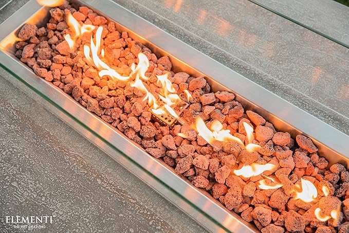 Elementi | Hampton Gas Fire Pit Cast Concrete 56" Rectangular Fire Table, Outdoor Fire Pit Electronic Ignition | Canvas Cover, Lava Rock Included | Light Gray (Propane Gas)