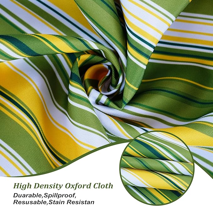 SquarePie Outdoor Tablecloth Rectangle 60x104 inch Spillproof Water Resistant Table Linen Cloth with Umbrella Hole and Zipper for Parties BBQs Host Backyard, Green Stripe