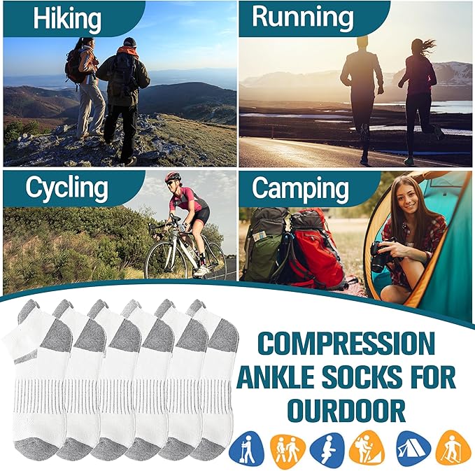 6 Pairs Merino Wool Ankle Running Hiking Socks Compression Support Breathable Thick Cushion No Show Socks for Women Men