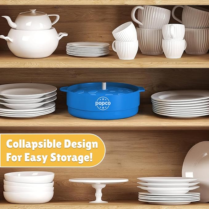 Popco Silicone Popcorn Maker - Microwave Popcorn Popper with Handles - Collapsible Bowl, Heat-Resistant, Easy to Clean, Ideal for Family Movie Nights, 15-Cup Capacity - Light Blue